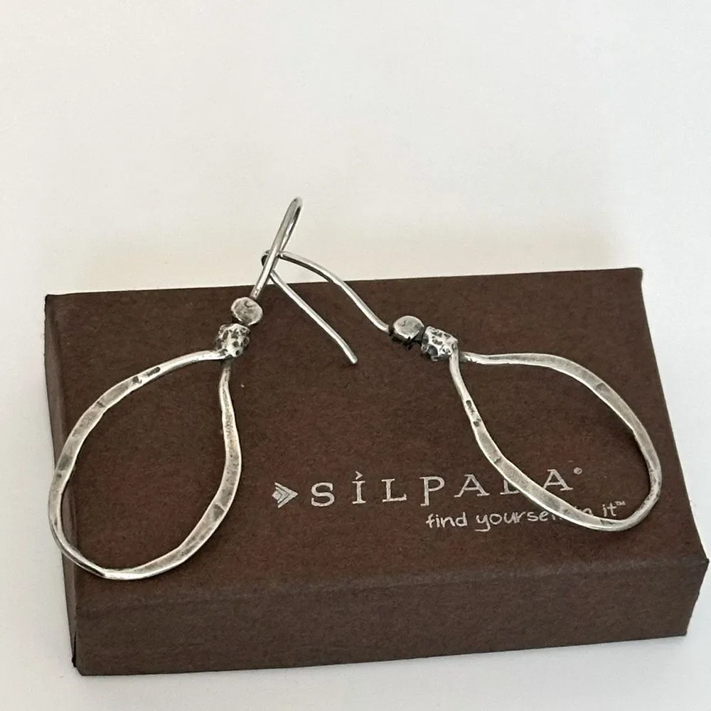 Silpada W1551 Retired Sterling Silver Lasso Hammered Hook Drop/Dangle Earrings